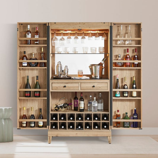 Wallace Large Oak Wood Bar Cabinet