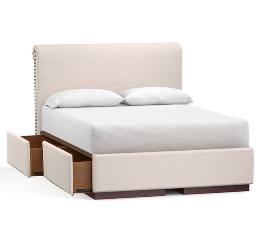 Chesterfield Non-Tufted Platform Bed With Footboard Or Side Storage