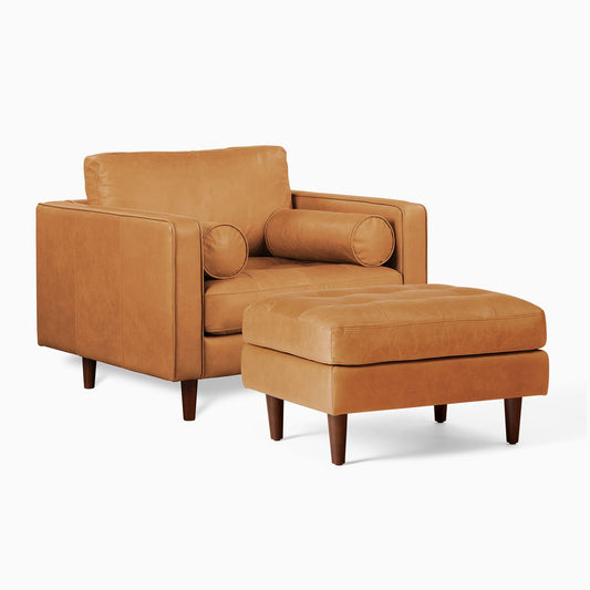 Dennes Leather Chair & Ottoman Set