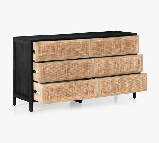 Dolores 6-Drawer Cane Dresser (58")