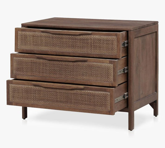 Dolores Cane 3-Drawer Nightstand (32")