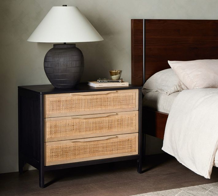 Dolores Cane 3-Drawer Nightstand (32")