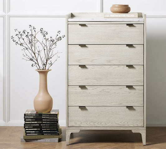 Geary Marble Top 5-Drawer Tall Dresser (27")