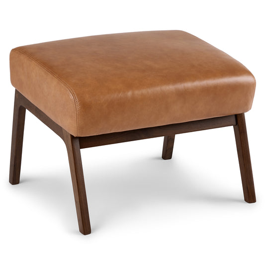 Otio 22" Leather Ottoman - Toscana Tan/Walnut