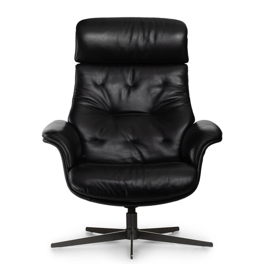 Meklen 31" Leather Swivel Lounge Chair - Oxford Black