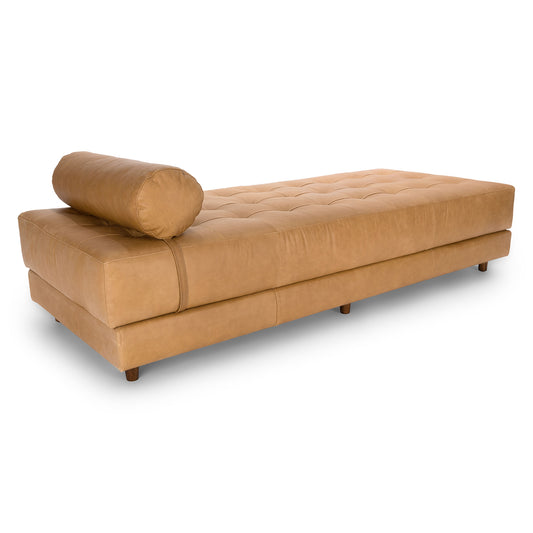Sven 79" Tufted Leather Chaise Lounge - Charme Tan