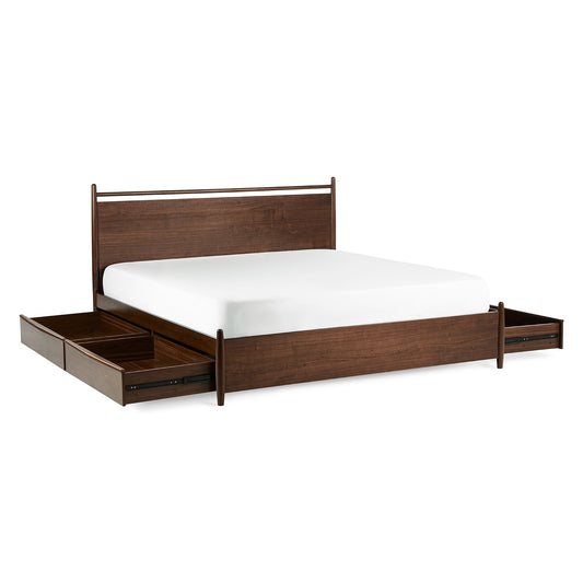 Lenia Panel Walnut King Storage Bed