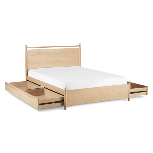 Lenia Panel White Oak Queen Storage Bed