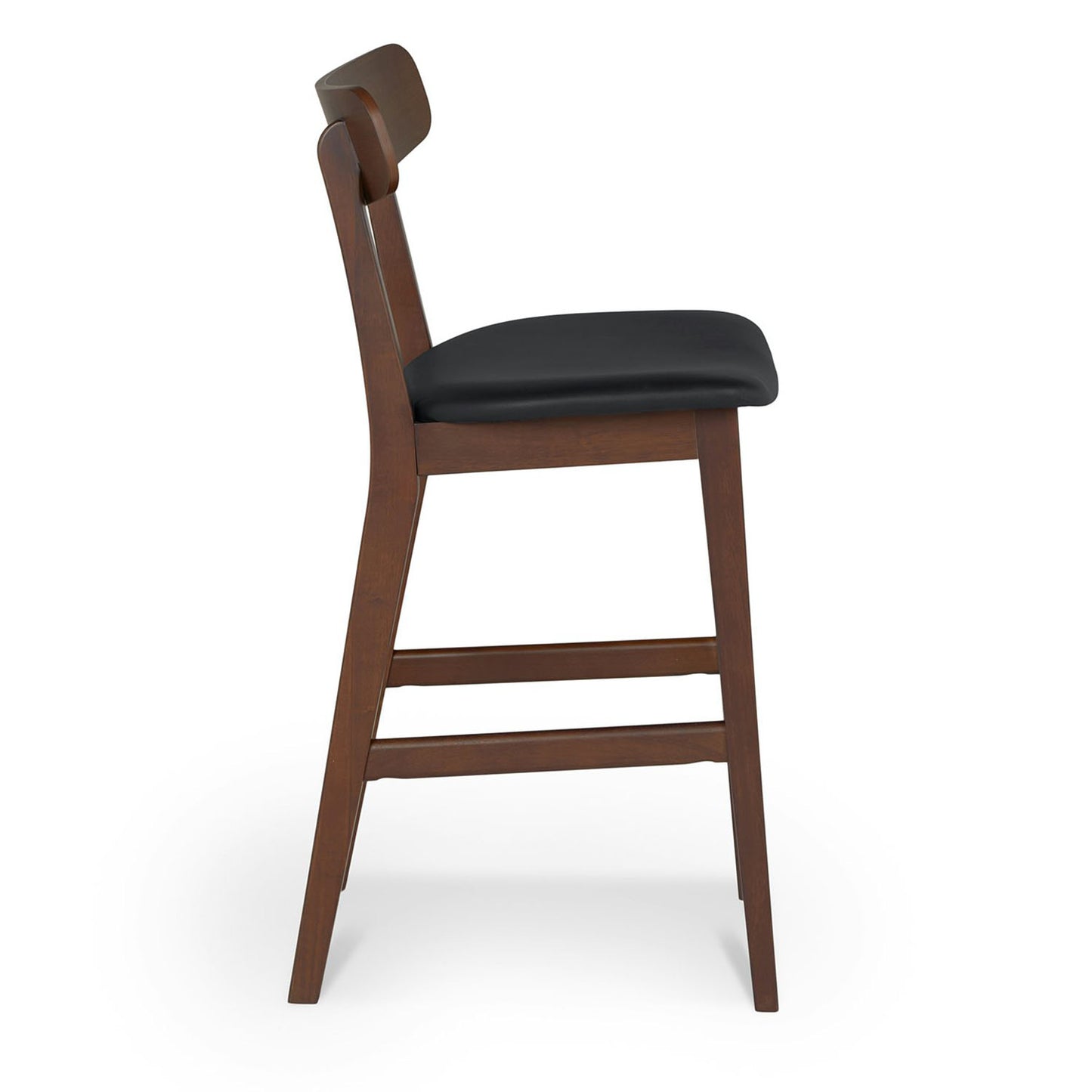 Ecole Black Leather Walnut Counter Stool