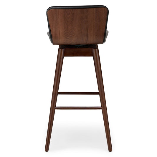 Sede Black Leather Walnut Swivel Bar Stool