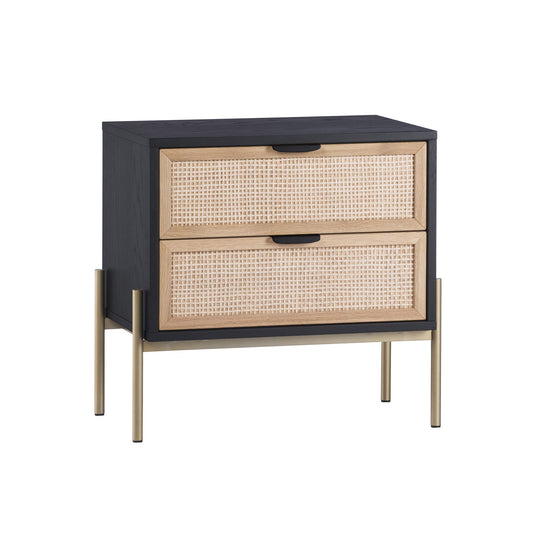 Lofted Rattan & Wood 2-Drawer Nightstand (25.75")