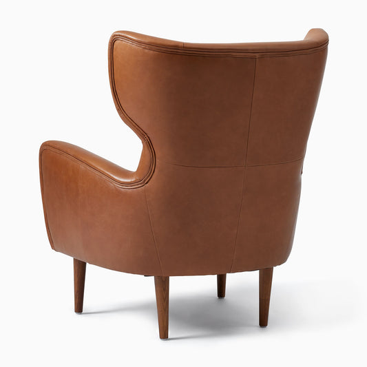 Lucia Leather Wing Chair - Wood Legs