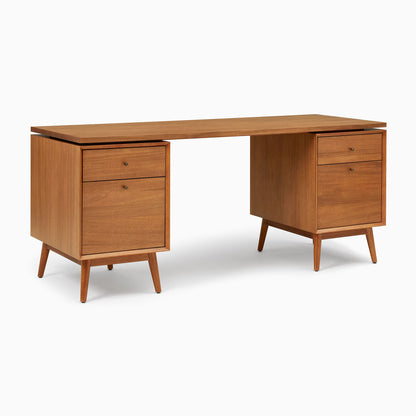 Mid-Century Modular Desk W/ 2 File Cabinets (70")