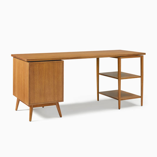 Mid-Century Modular Desk W/ File Cabinet & Shelves (70")