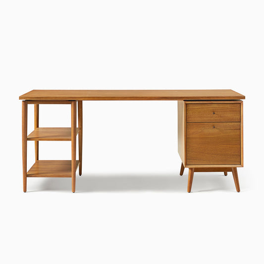 Mid-Century Modular Desk W/ File Cabinet & Shelves (70") - Ada