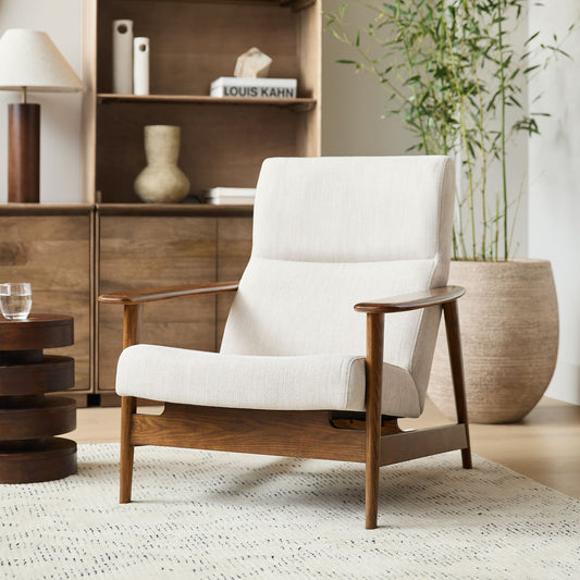 Mid-Century Show Wood High-Back Chair & Ottoman Set