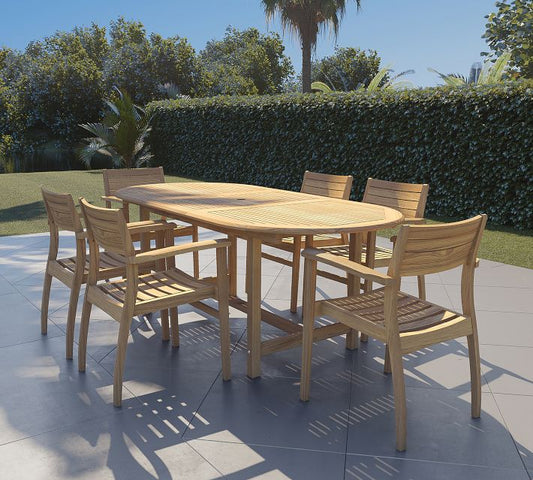 Nassau Teak Oval Table With Monza Stackable Dining Armchair Set