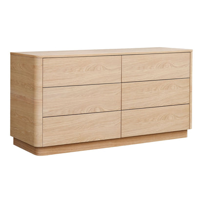 Rina Curved Oak Pedestal 6 Drawer Dresser