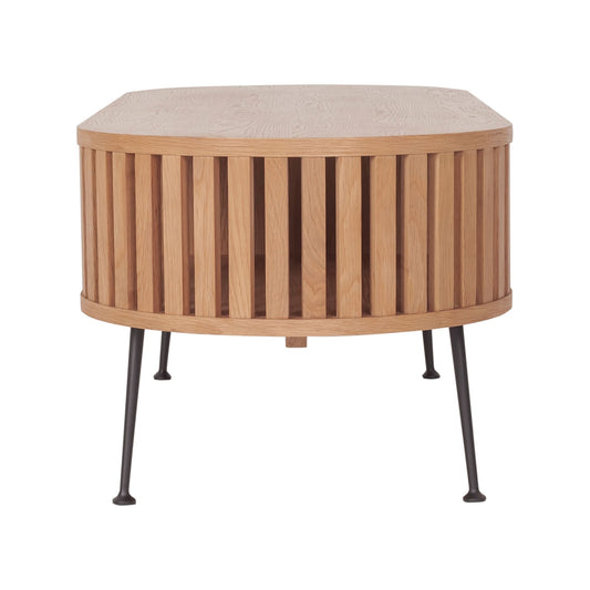 Rounded Wood Slats Oval Coffee Table (47")