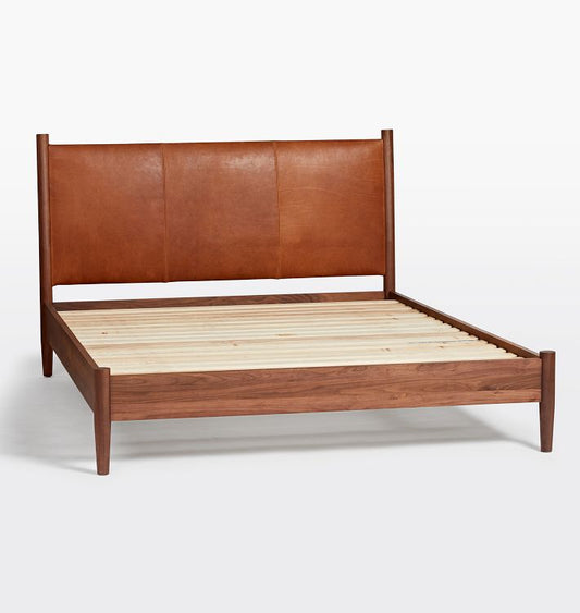 Shaw Walnut Bed With Leather Headboard